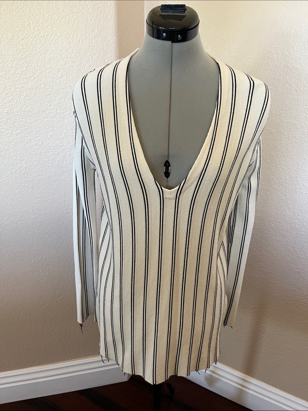 Theory Cream Sweater with Black Stripes